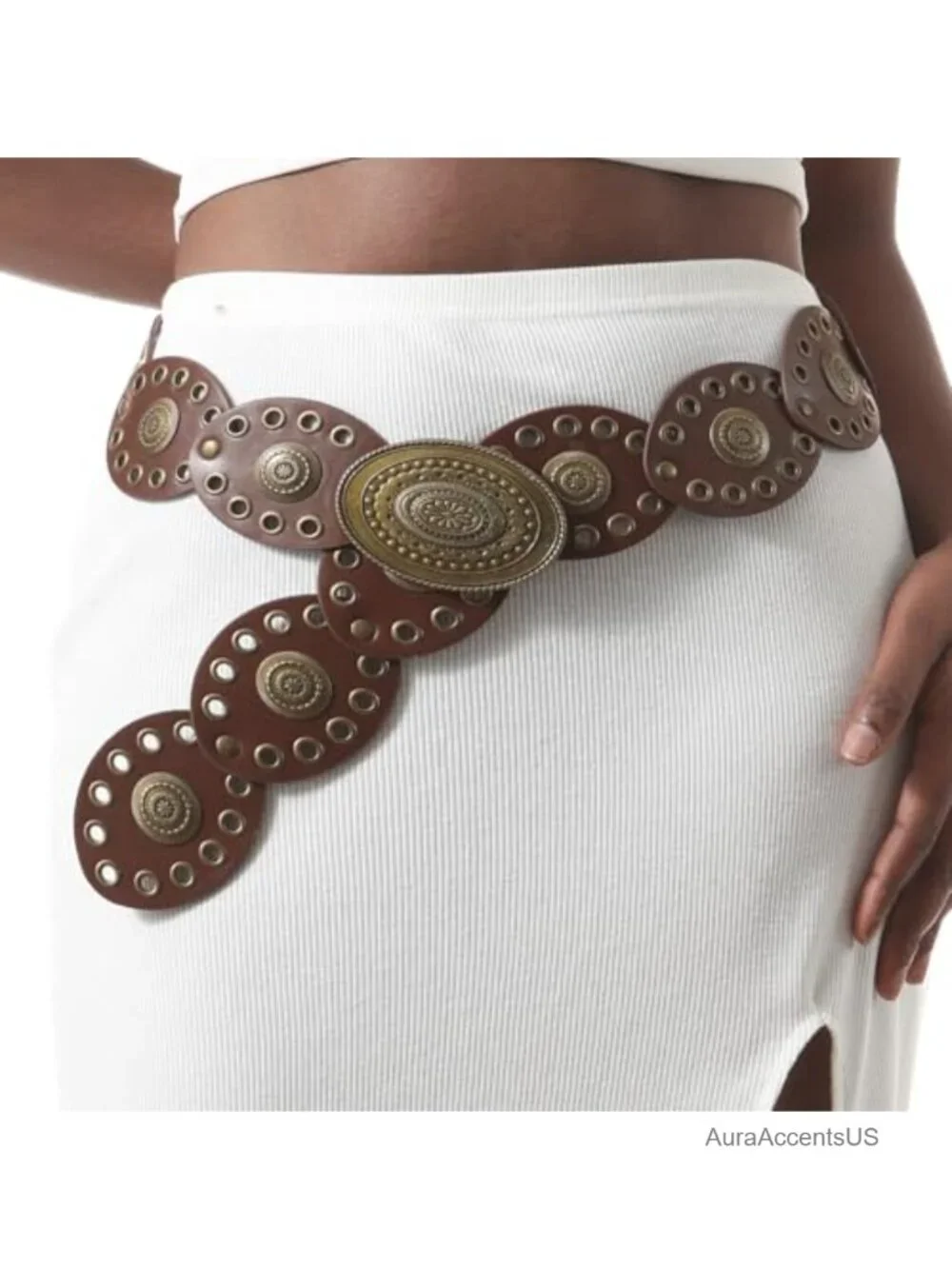 Women Boho Metal Concho Belt - Cowgirl Chain Belt for Dresses Jeans